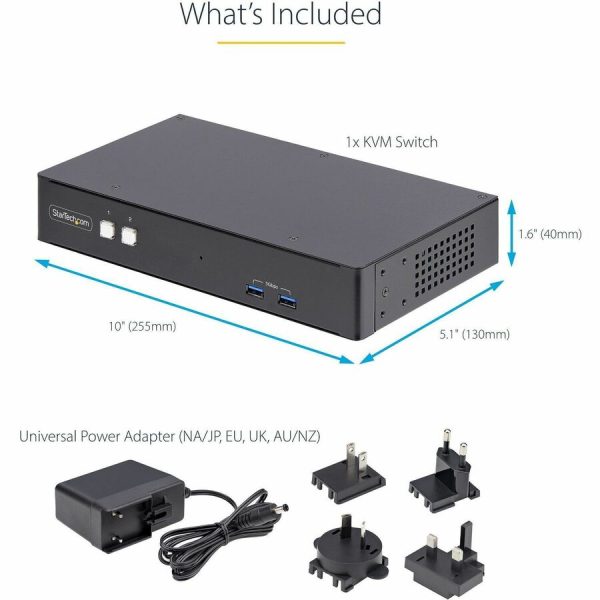 StarTech.com 2-Port Dual-Monitor DisplayPort KVM Switch, RS232 Serial Control, 4K 60Hz, 2x USB 5Gbps Hub Ports, TAA Compliant - Image 6