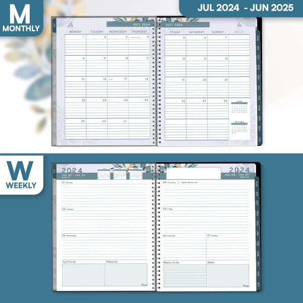 Aesthetic Planner Academic Year July 2024   June 2025 8.5 x11 with Weekly and Monthly Calendar pages   Daily Planner for Office Teacher Student Work (Floral) - Image 3