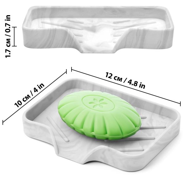 Marble Silicone Soap Dish Tray Self Draining Soap Holder for Bar Soap Silicone Soap Tray with Drainage Soap Dishes for Bar Soap Soap Bar Holder Dish Soap Tray for Kitchen Counter - Image 3