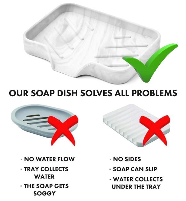 Marble Silicone Soap Dish Tray Self Draining Soap Holder for Bar Soap Silicone Soap Tray with Drainage Soap Dishes for Bar Soap Soap Bar Holder Dish Soap Tray for Kitchen Counter - Image 7