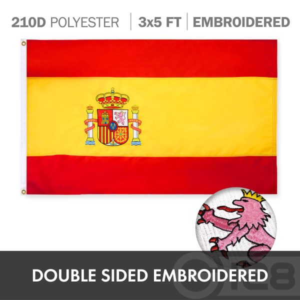 G128 Combo Pack: USA American Flag 3x5 Ft Embroidered Stars & Spain (Spanish) Flag 3x5 Ft Double-sided Embroidered 210D - Image 6