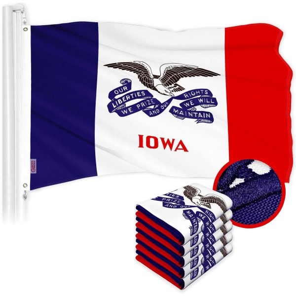 G128 5 Pack: Iowa IA Deluxe State Flag | 3x5 Ft | ToughWeave Series Embroidered 300D Polyester | Embroidered Design, Indoor/Outdoor, Vibrant Colors, Brass Grommets