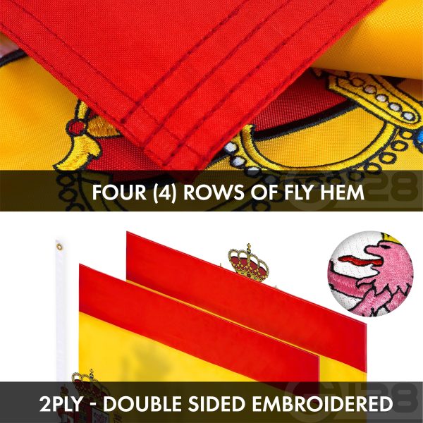 G128 Combo Pack: USA American Flag 3x5 Ft Embroidered Stars & Spain (Spanish) Flag 3x5 Ft Double-sided Embroidered 210D - Image 8