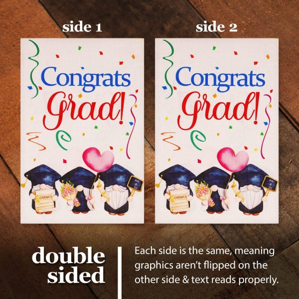 G128 Combo Pack: Garden Flag Stand Black 36 in x 16 in & Garden Flag Congrats Grad Decoration Three Gnomes Graduating 12"x18" Double-Sided Burlap Fabric - Image 5