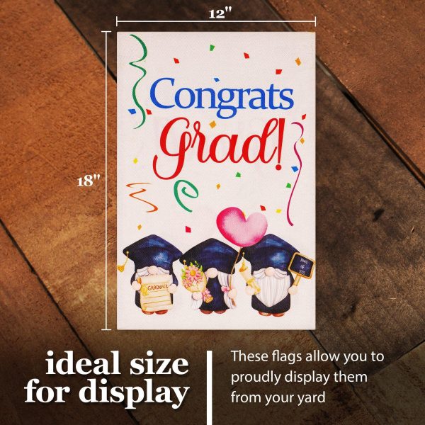 G128 Combo Pack: Garden Flag Stand Black 36 in x 16 in & Garden Flag Congrats Grad Decoration Three Gnomes Graduating 12"x18" Double-Sided Burlap Fabric - Image 9