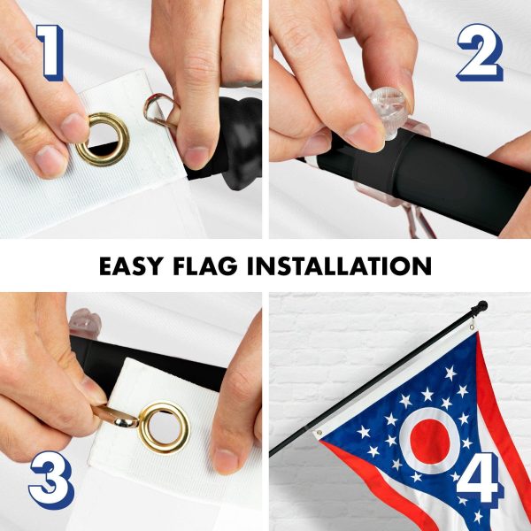 G128 Combo Pack: 5 Ft Tangle Free Aluminum Spinning Flagpole (Black) & Ohio OH State Flag 2x3 Ft, ToughWeave Series Embroidered 300D Polyester | Pole with Flag Included - Image 7