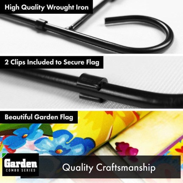 G128 Combo Pack: Garden Flag Stand Black 36x16 Inch & Garden Flag Garden Spring Bloom USA Flower Pot with Butterflies 12x18 Inch - Image 3