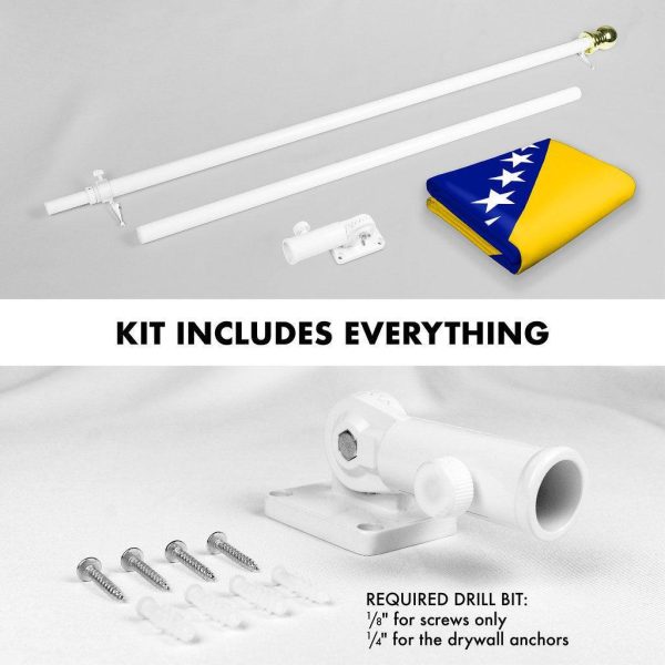 G128 Combo Pack: 6 Ft Tangle Free Spinning Flagpole (White) & Bosnia and Herzegovina Flag 3x5 Ft Printed 150D Polyester, Brass Grommets (Flag Included) Aluminum Flag Pole - Image 2