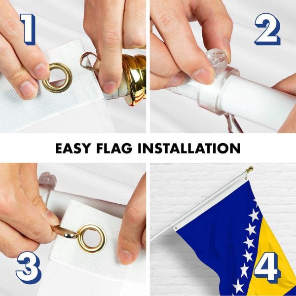 G128 Combo Pack: 6 Ft Tangle Free Spinning Flagpole (White) & Bosnia and Herzegovina Flag 3x5 Ft Printed 150D Polyester, Brass Grommets (Flag Included) Aluminum Flag Pole - Image 7
