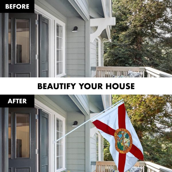 G128 Combo Pack: 6 Feet Tangle Free Spinning Flagpole (White) Florida FL State Flag 3x5 ft Printed 150D Brass Grommets (Flag Included) Aluminum Flag Pole - Image 3