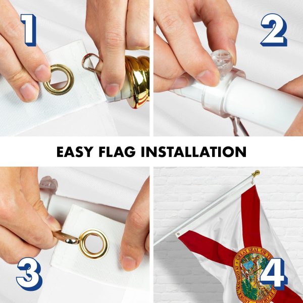 G128 Combo Pack: 6 Feet Tangle Free Spinning Flagpole (White) Florida FL State Flag 3x5 ft Printed 150D Brass Grommets (Flag Included) Aluminum Flag Pole - Image 7