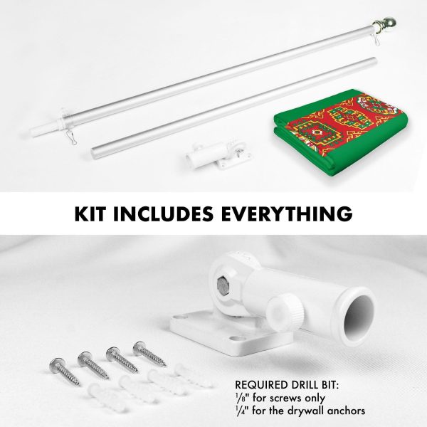 G128 Combo Pack: 6 Ft Tangle Free Spinning Flagpole (Silver) & Turkmenistan Flag 3x5 Ft Printed 150D Polyester, Brass Grommets (Flag Included) Aluminum Flag Pole - Image 2