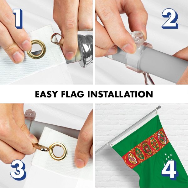 G128 Combo Pack: 6 Ft Tangle Free Spinning Flagpole (Silver) & Turkmenistan Flag 3x5 Ft Printed 150D Polyester, Brass Grommets (Flag Included) Aluminum Flag Pole - Image 7