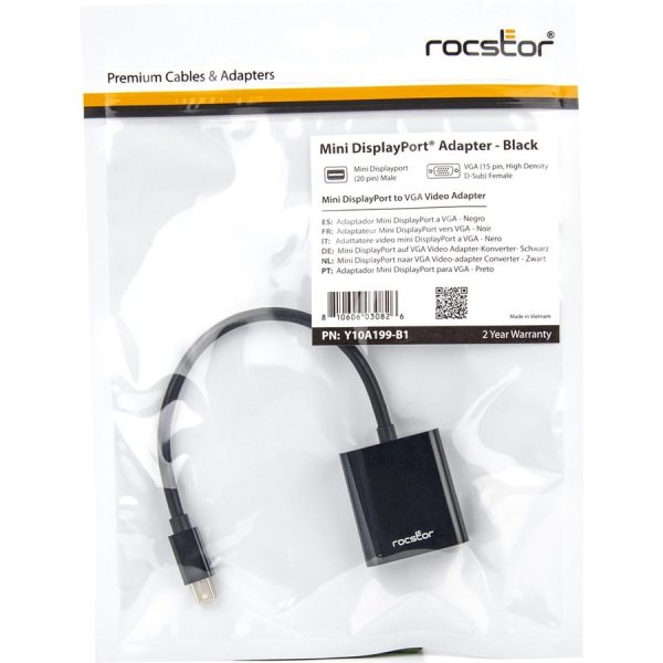 Rocstor Premium Mini DisplayPort to VGA Video Adapter - M/F - For connecting a VGA display to a Mini DisplayPort on a Mac or PC computer - Compatible with mDP DisplayPort on MacBook®, MacBook® Pro, Microsoft® Surface®, Surface® docking stations, Computers or Tablets with Mini Displayport -Resolutions up to 1920x1200 - Thunderbolt® 1 & 2 compatible - Black - Drivers are not required - ADAPTER MINI DISPLAYPORT TO VGA - Image 5
