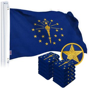 G128 10 Pack: Indiana IN State Flag | 4x6 Ft | StormFlyer Series Embroidered 220GSM Spun Polyester | Embroidered Design, Indoor/Outdoor, Brass Grommets, Heavy Duty, All Weather
