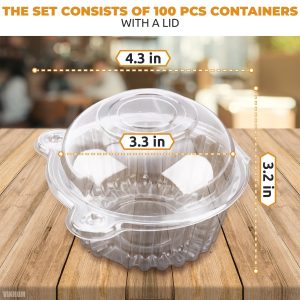 50Pcs Individual Cupcake Boxes Plastic Container with Lid | Dessert Containers with Lids – Individual Cupcake Containers for Cupcakes & Muffin Storage Container   Plastic Cupcake Holder with Lid
