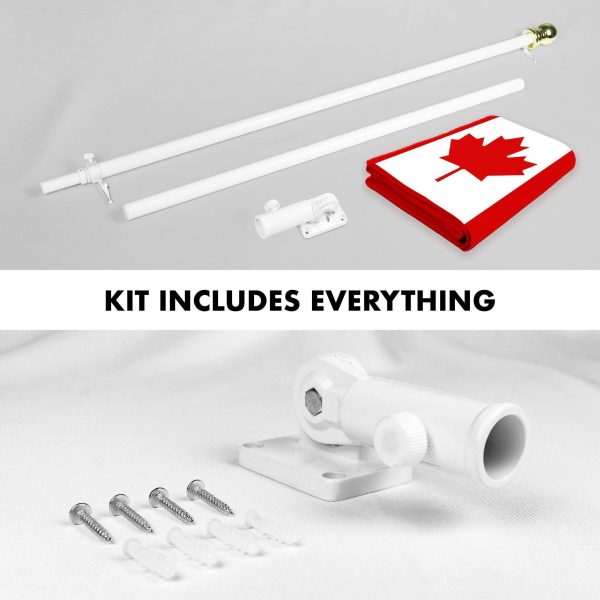 G128 Combo Pack: 5 Ft Tangle Free Aluminum Spinning Flagpole (White) & Canada Canadian Flag 2x3 Ft, ToughWeave Series Embroidered 210D Polyester | Pole with Flag Included - Image 2