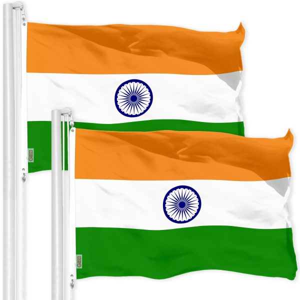 G128 2 Pack: India (Indian) Flag | 3x5 feet | Printed 150D Indoor/Outdoor, Vibrant Colors, Brass Grommets, Quality Polyester, Much Thicker More Durable Than 100D 75D Polyester
