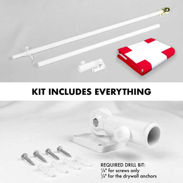 G128 Combo Pack: 6 Feet Tangle Free Spinning Flagpole (White) Denmark Danish Flag 3x5 ft Printed 150D Brass Grommets (Flag Included) Aluminum Flag Pole - Image 2