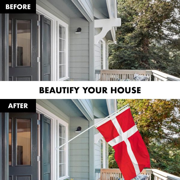G128 Combo Pack: 6 Feet Tangle Free Spinning Flagpole (White) Denmark Danish Flag 3x5 ft Printed 150D Brass Grommets (Flag Included) Aluminum Flag Pole - Image 3
