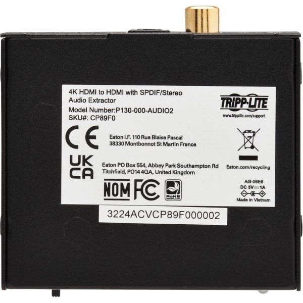 Eaton Tripp Lite Series 4K HDMI Audio De-Embedder/Extractor with TOSLINK, RCA and 3.5 mm Stereo Output, 5.1 Channel, HDCP 2.2, 4K 60 Hz - Image 8