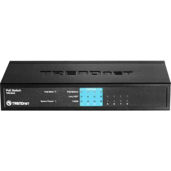 TRENDnet 8-Port 10/100Mbps PoE Switch, 4 x 10/100 Ports, 4 x 10/100 PoE Ports, 30W PoE Power Budget, 1.6 Gbps Switching Capacity, 802.3af, Limited Lifetime Protection, Black, TPE-S44 - Image 4