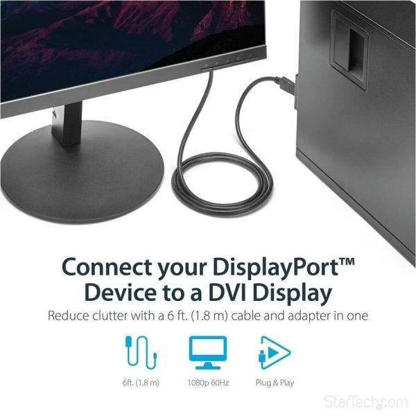 StarTech.com 6ft (1.8m) DisplayPort to DVI Cable, DisplayPort to DVI Adapter Cable, DP to DVI-D Converter, Replaced by DP2DVI2MM6 - Image 2