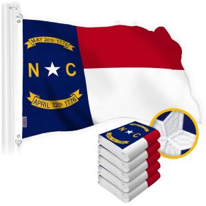 G128 5 Pack: North Carolina State Flag | 2x3 Ft | StormFlyer Series Embroidered 220GSM Spun Polyester | Embroidered Design, Indoor/Outdoor, Brass Grommets, Heavy Duty, All Weather