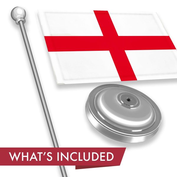 G128 England English Deluxe Desk Flag Set | 8.5x5.5 In | Printed 300D Polyester, with Silver Dome and Base, 15" Metal Pole, Decorations For Office, Home and Festival Events Celebration - Image 2