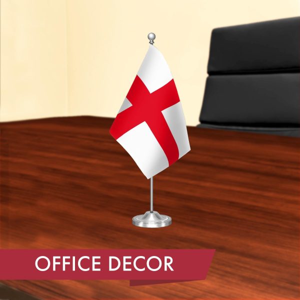 G128 England English Deluxe Desk Flag Set | 8.5x5.5 In | Printed 300D Polyester, with Silver Dome and Base, 15" Metal Pole, Decorations For Office, Home and Festival Events Celebration - Image 4