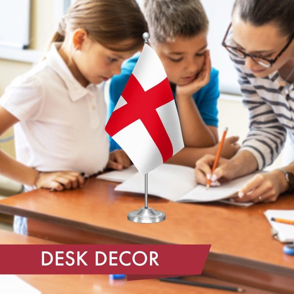 G128 England English Deluxe Desk Flag Set | 8.5x5.5 In | Printed 300D Polyester, with Silver Dome and Base, 15" Metal Pole, Decorations For Office, Home and Festival Events Celebration - Image 5
