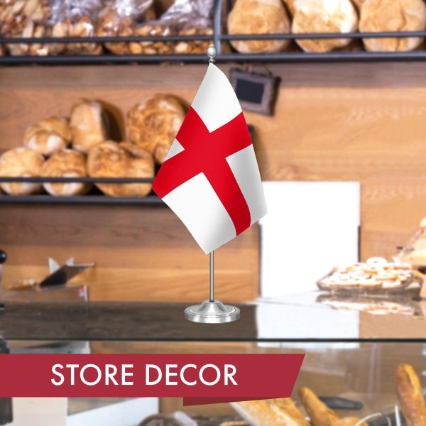 G128 England English Deluxe Desk Flag Set | 8.5x5.5 In | Printed 300D Polyester, with Silver Dome and Base, 15" Metal Pole, Decorations For Office, Home and Festival Events Celebration - Image 6