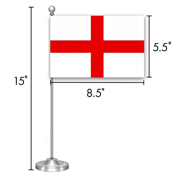 G128 England English Deluxe Desk Flag Set | 8.5x5.5 In | Printed 300D Polyester, with Silver Dome and Base, 15" Metal Pole, Decorations For Office, Home and Festival Events Celebration - Image 7