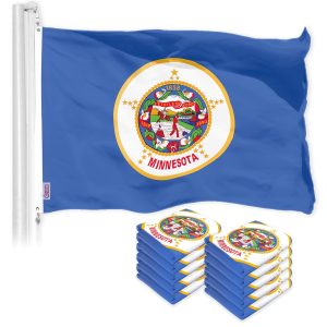 G128 10 Pack: Minnesota MN State Flag | 3x5 Ft | LiteWeave Pro Series Printed 150D Polyester | Indoor/Outdoor, Vibrant Colors, Brass Grommets, Thicker and More Durable Than 100D 75D Polyester
