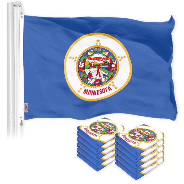 G128 10 Pack: Minnesota MN State Flag | 3x5 Ft | LiteWeave Pro Series Printed 150D Polyester | Indoor/Outdoor, Vibrant Colors, Brass Grommets, Thicker and More Durable Than 100D 75D Polyester