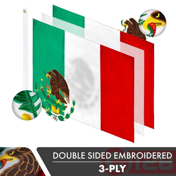 G128 10 Pack: Mexico Mexican Flag | 2.5x4 Ft | Double ToughWeave Series Double Sided Embroidered 210D Polyester | Country Flag, Embroidered Design, Indoor/Outdoor, Brass Grommets, Heavy Duty, 3-ply - Image 2