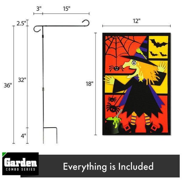 G128 Combo Pack: Garden Flag Stand Black 36x16 Inch & Garden Flag Witch Bats Spiders 12x18 Inch - Image 2
