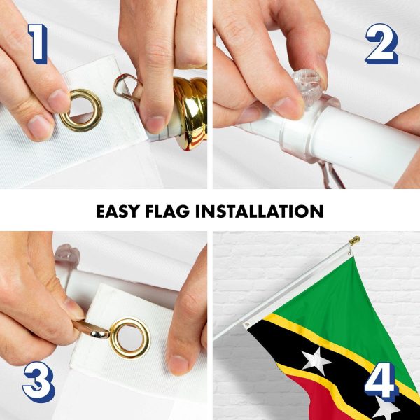 G128 Combo Pack: 6 Ft Tangle Free Aluminum Spinning Flagpole (White) & Saint Kitts and Nevis Flag 3x5 Ft, LiteWeave Pro Series Printed 150D Polyester | Pole with Flag Included - Image 7