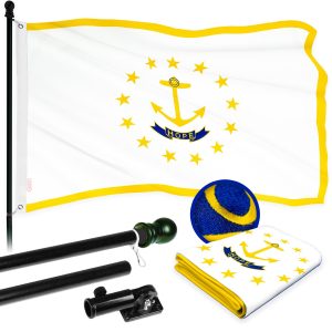 G128 - 6 Feet Tangle Free Spinning Flagpole (Black) Rhode Island Flag Brass Grommets Embroidered 3x5 ft (Flag Included) Aluminum Flag Pole