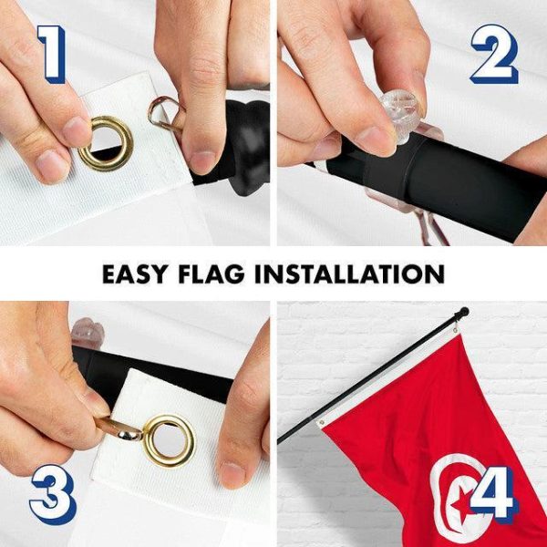 G128 Combo Pack: 6 Feet Tangle Free Spinning Flagpole (Black) Tunisia Tunisian Flag 3x5 ft Printed 150D Brass Grommets (Flag Included) Aluminum Flag Pole - Image 7