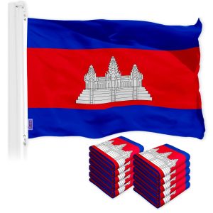 G128 10 Pack: Cambodia Cambodian Flag | 3x5 Ft | LiteWeave Pro Series Printed 150D Polyester | Country Flag, Indoor/Outdoor, Vibrant Colors, Brass Grommets, Thicker and More Durable Than 100D 75D Poly