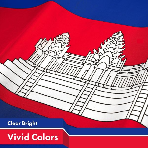 G128 10 Pack: Cambodia Cambodian Flag | 3x5 Ft | LiteWeave Pro Series Printed 150D Polyester | Country Flag, Indoor/Outdoor, Vibrant Colors, Brass Grommets, Thicker and More Durable Than 100D 75D Poly - Image 3