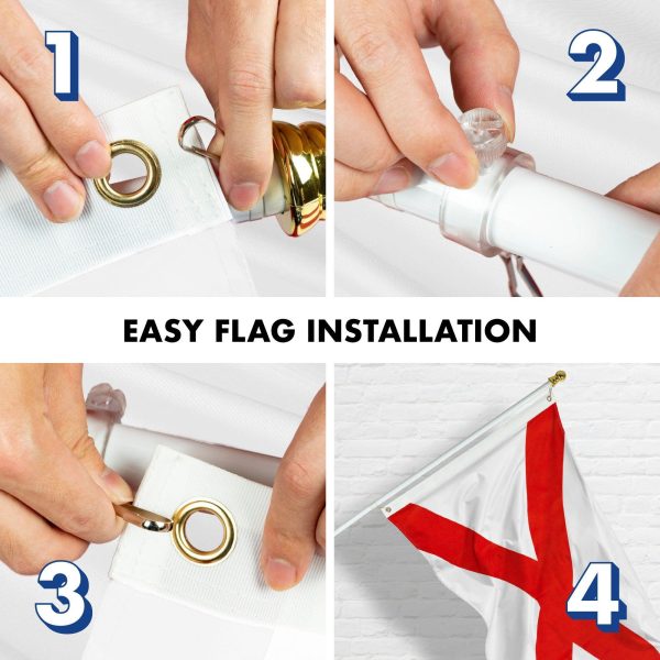 G128 Combo Pack: 6 Feet Tangle Free Spinning Flagpole (White) Alabama AL State Flag 3x5 ft Printed 150D Brass Grommets (Flag Included) Aluminum Flag Pole - Image 7