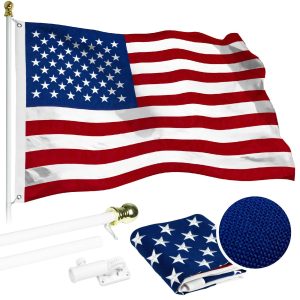 G128 - 6 Feet Tangle Free Spinning Flagpole (White) American USA Flag Brass Grommets Spun Polyester 3x5 ft (Flag Included) Aluminum Flag Pole