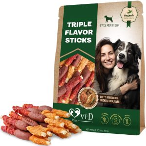 Triple Flavor Dog Rawhide Treats   Duck & Chicken Human Grade Meat   Natural & Organic Pet Dried Snacks   Grain Free Long Lasting Chews for Large & Small Dogs   Best Sticks for Healthy Teeth