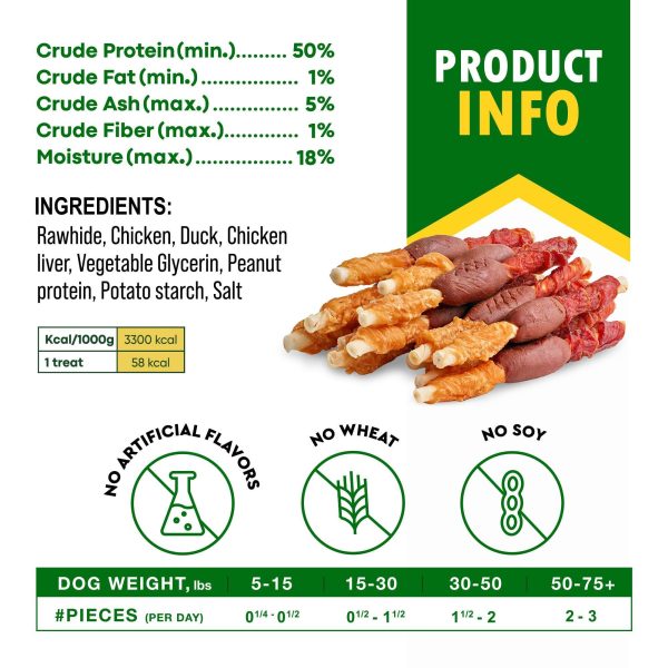 Triple Flavor Dog Rawhide Treats   Duck & Chicken Human Grade Meat   Natural & Organic Pet Dried Snacks   Grain Free Long Lasting Chews for Large & Small Dogs   Best Sticks for Healthy Teeth - Image 5