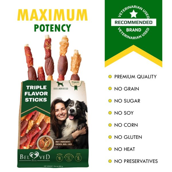 Triple Flavor Dog Rawhide Treats   Duck & Chicken Human Grade Meat   Natural & Organic Pet Dried Snacks   Grain Free Long Lasting Chews for Large & Small Dogs   Best Sticks for Healthy Teeth - Image 6