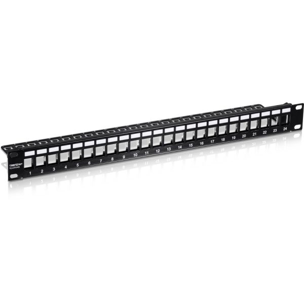 TRENDnet 24-Port Blank Keystone Shielded 1U Patch Panel, 1U 19" Rackmount Housing, Protects Against EMI/RFI Noise, Recommended With TC-K06C6A Cat6A Keystone Jacks (Sold Separately), Black, TC-KP24S - Image 2