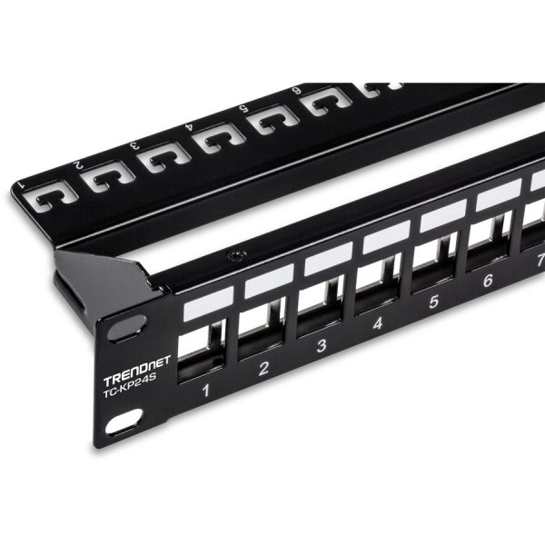 TRENDnet 24-Port Blank Keystone Shielded 1U Patch Panel, 1U 19" Rackmount Housing, Protects Against EMI/RFI Noise, Recommended With TC-K06C6A Cat6A Keystone Jacks (Sold Separately), Black, TC-KP24S - Image 5