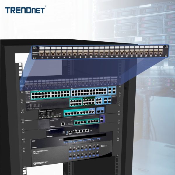 TRENDnet 24-Port Blank Keystone Shielded 1U Patch Panel, 1U 19" Rackmount Housing, Protects Against EMI/RFI Noise, Recommended With TC-K06C6A Cat6A Keystone Jacks (Sold Separately), Black, TC-KP24S - Image 7